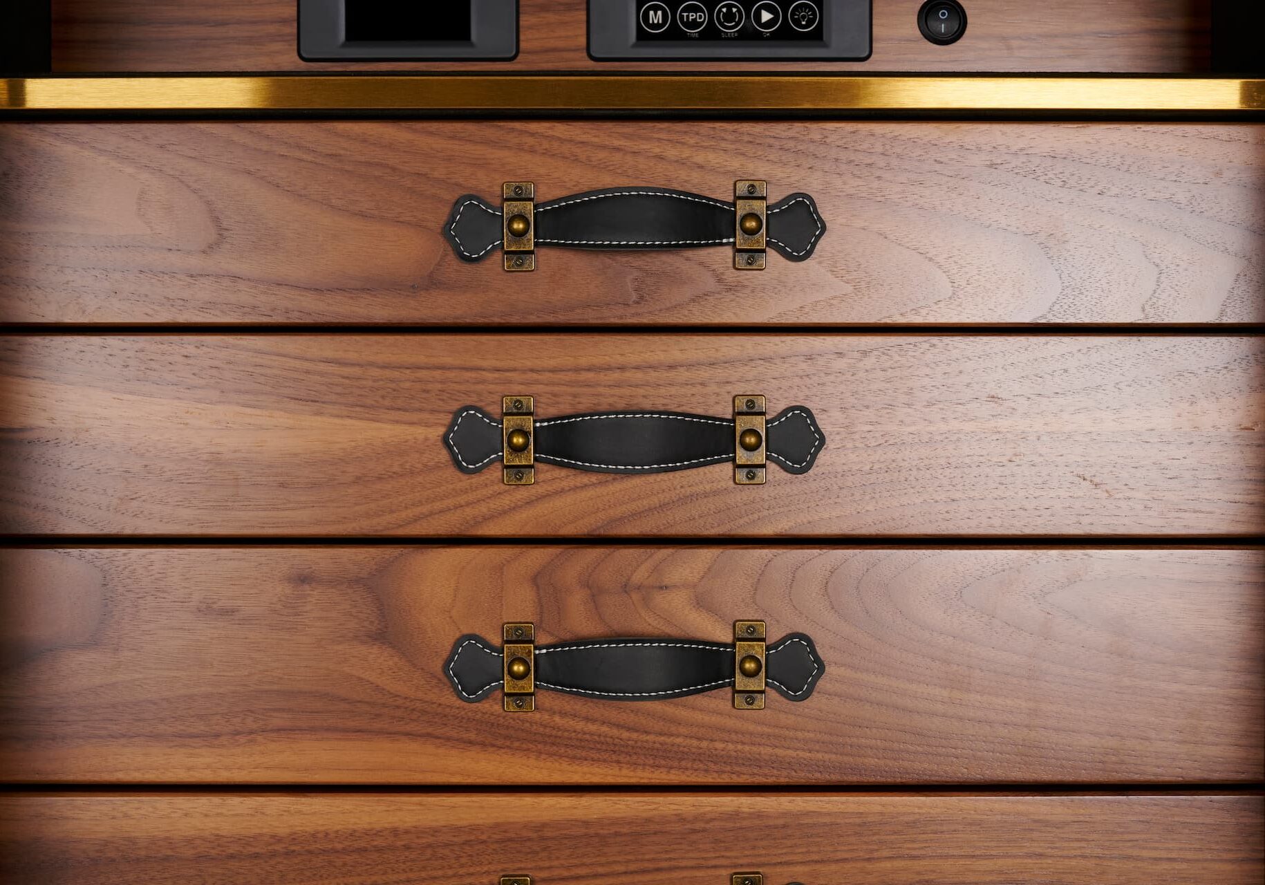 Satin walnut drawers with leather pull handles in an Infinity TI-140 safe